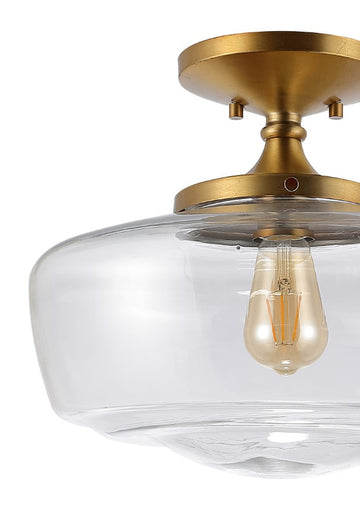 Marfa 14" Glass/Iron Farmhouse Modern LED Flush Mount - JONATHAN Y
